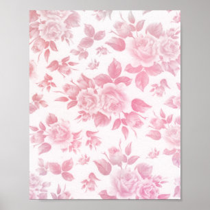 Boho vintage country chic white pink roses floral Poster