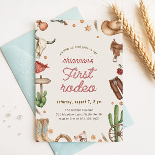Boho Vintage Cowgirl Cowboy First Rodeo Birthday Invitation