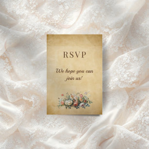 Boho vintage floral arrangement old paper RSVP card