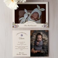 Boho Vintage Floral Beige Two Photo Birth