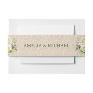 Boho Vintage Floral Botanical Wedding Invitation Belly Band