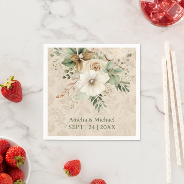 Boho Vintage Floral Botanical Wedding Napkin (Insitu)