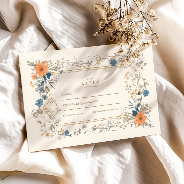 Boho Vintage Floral Fern Wedding RSVP Card (Creator Uploaded)