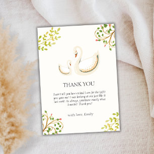 Boho Vintage Floral Greenery Swan Baby Shower  Thank You Card