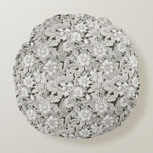 Boho Vintage Floral Lace Round Pillow
