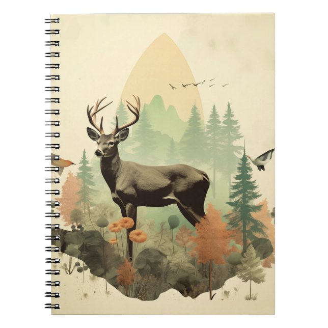 Boho Vintage Forest Deer Spiral Notebook (Front)