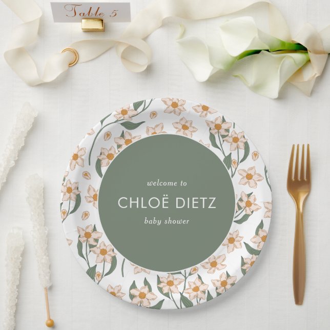 Boho Vintage Groovy Baby Shower Paper Plate (Wedding)