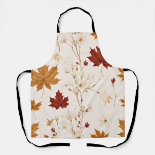 Boho Vintage Maple Leaves Winter Floral Pattern Apron