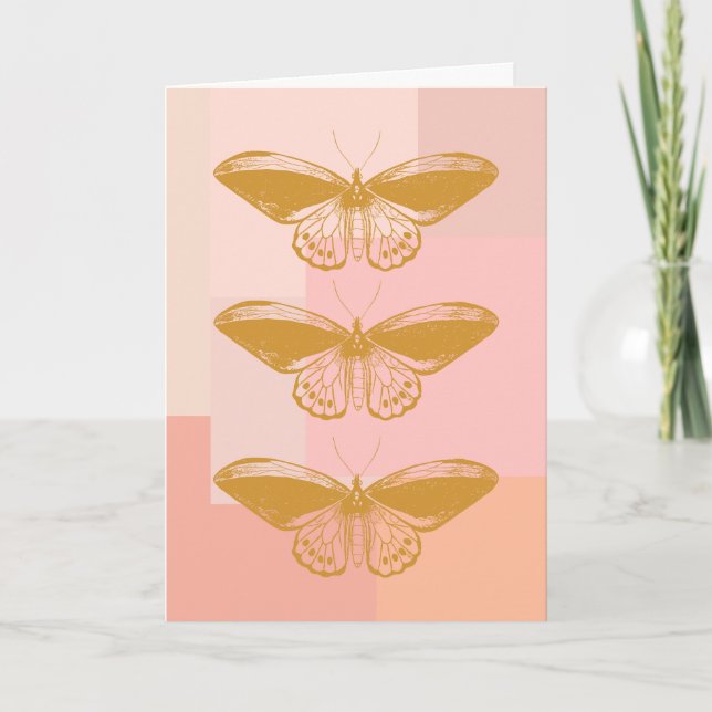 Boho Vintage Moth Soft Pink Gold Retro Aesthetic Thank You Card (Front)