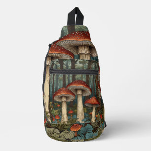 Boho vintage mushrooms woodland forest sling bag