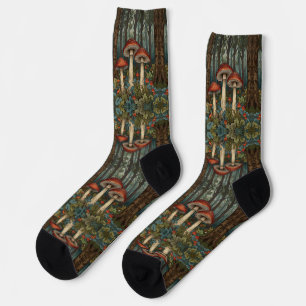 Boho vintage mushrooms woodland forest socks