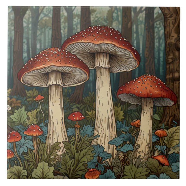 Boho vintage mushrooms woodland forest tile (Front)