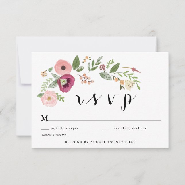 Boho Vintage Pink Floral RSVP enclosure card (Front)