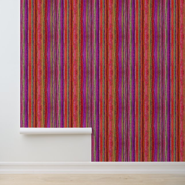 Boho Vintage Red Violet Stripes -  Wallpaper (Application)