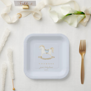 Boho Vintage Rocking Horse Cowboy Baby Shower Paper Plate