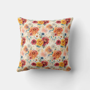 Boho vintage roses and feathers floral pattern throw pillow
