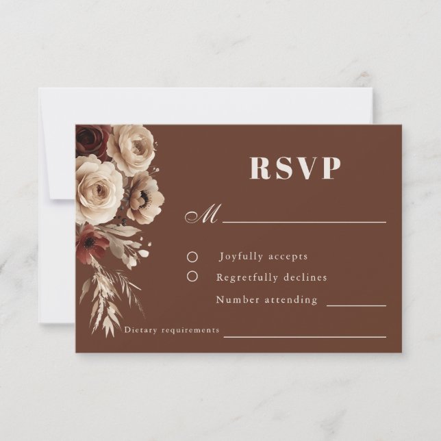 Boho Vintage Roses Wedding RSVP Card (Front)