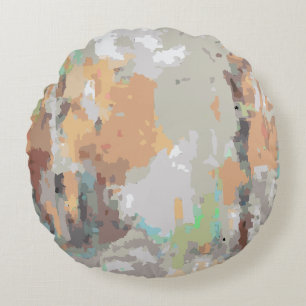 Boho vintage rustic,orange taupe,brown, grey round pillow