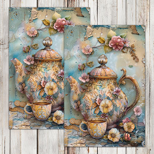 BOHO VINTAGE TEA POT DECOUPAGE TISSUE PAPER