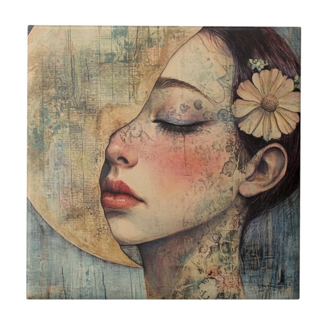 Boho Vintage Woman and Half Moon Tile (Front)