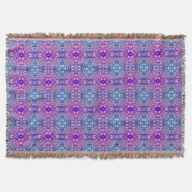 Boho violet Motif de fleurs bleu lancer couverture (Devant)