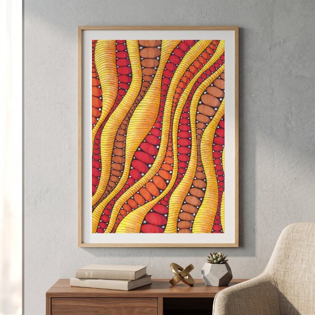Boho Warm Red Orange Earthy Abstract Wavy Pattern Poster (Creator Uploaded)