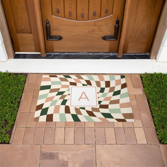 Boho Warped Chequerboard Monogram Doormat (Outdoor)