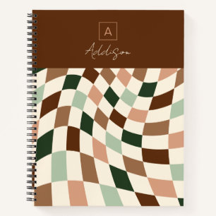Boho Warped Chequerboard Personalized Monogram Notebook