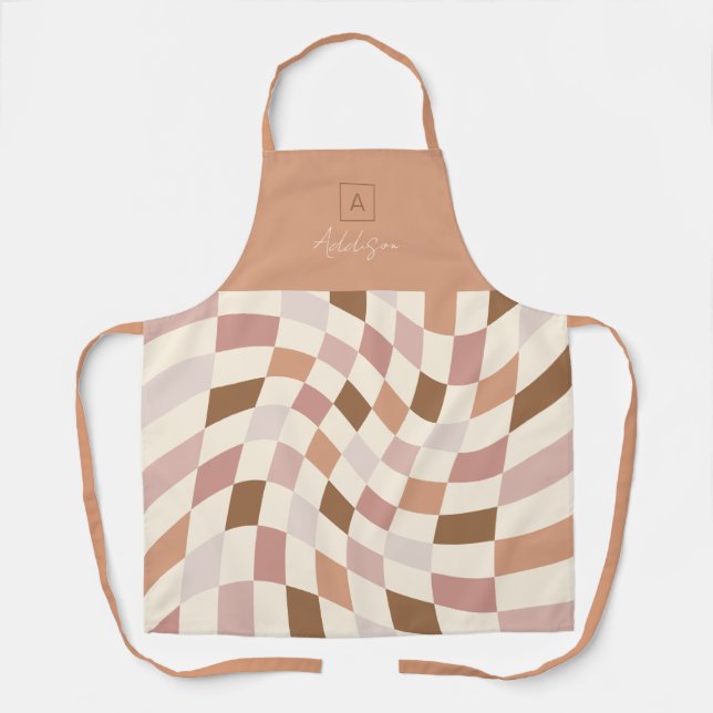 Boho Warped Chequered Personalized Monogram Apron (Front)