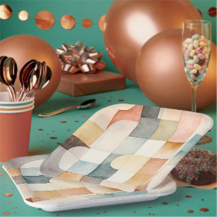 Boho Watercolor Abstract Art Paper Plate