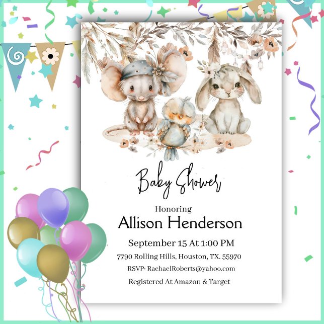 Boho Watercolor Animal Baby Shower Invitation (Creator Uploaded)