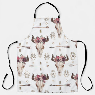 Boho watercolor: arrows, skull pattern. apron