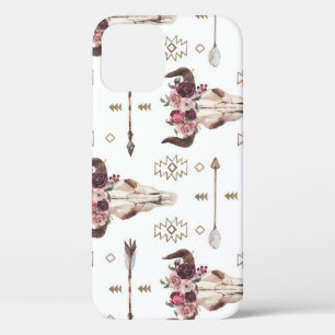 Boho watercolor: arrows, skull pattern. iPhone 12 case