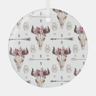 Boho watercolor: arrows, skull pattern. glass ornament