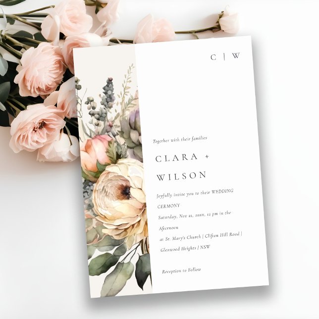 Boho Watercolor Autumn Fall Floral Bunch Wedding Invitation (Creator Uploaded)