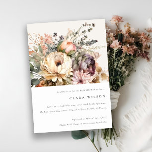 Boho Watercolor Autumn Floral Bunch Baby Shower Invitation