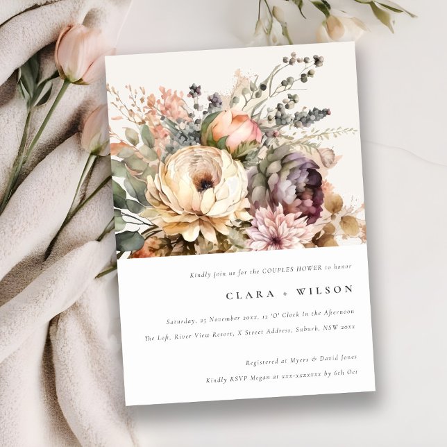 Boho Watercolor Autumn Floral Bunch Couples Shower Invitation (Creator Uploaded)
