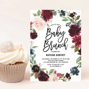 Boho Watercolor Autumn Wreath Baby Brunch Invitation
