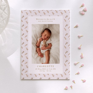 Boho watercolor baby birth announcement card