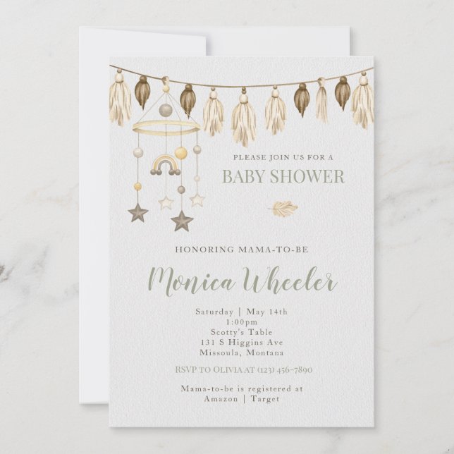 Boho Watercolor Baby Shower Invitation (Front)