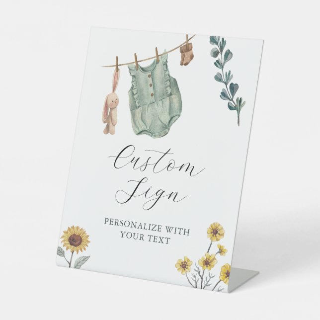 Boho Watercolor Baby shower Panneau texte personna (Recto)