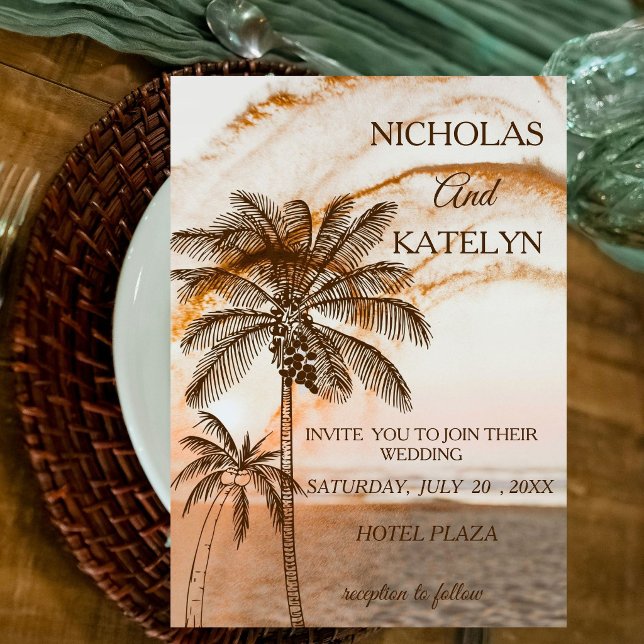 Boho Watercolor Beach Wedding Invitation Template  (Creator Uploaded)