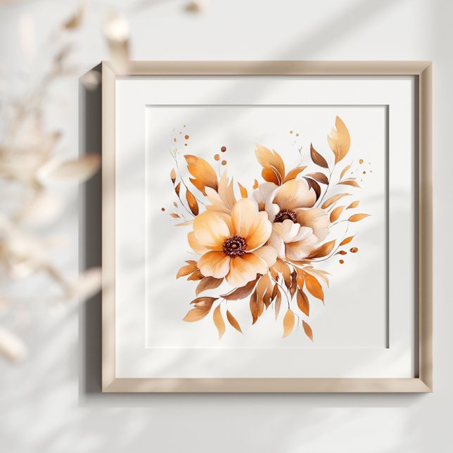 Boho Watercolor Beige Flowers Splash Art Splatter Poster (Creator Uploaded)