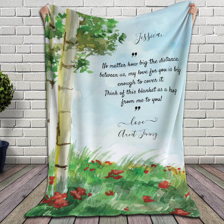 Boho Watercolor Birch Treen Custom Message Sherpa Blanket