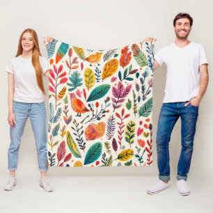 Boho Watercolor Birds – Artistic Nature-Inspired 2 Fleece Blanket
