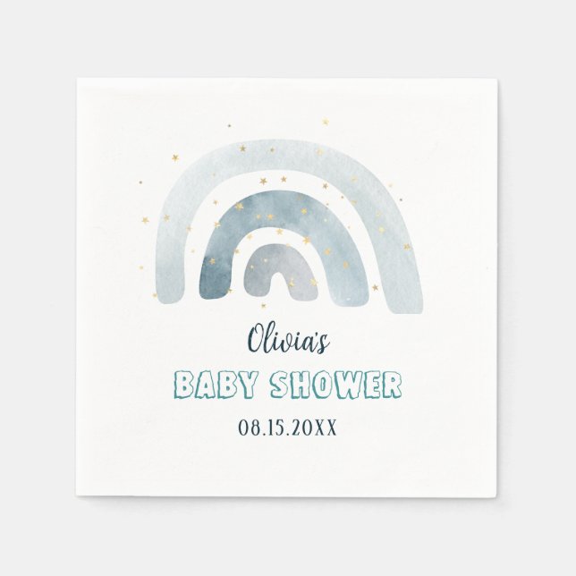 Boho Watercolor Blue Rainbow Baby Shower Napkin (Front)