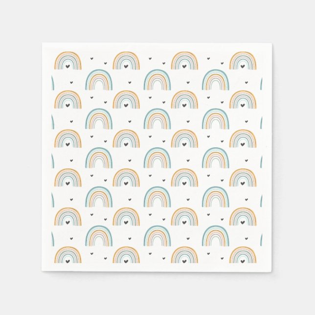 Boho Watercolor Blue Rainbow Baby Shower Napkin (Front)