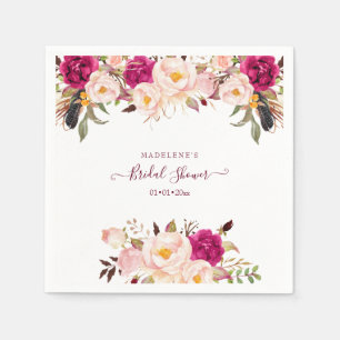 Boho Watercolor Blush Peonies Bridal Shower Napkin