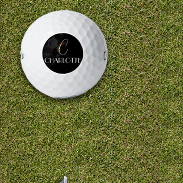 Boho watercolor botanic letter C black Golf Balls (Creator Uploaded)
