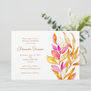 Boho Watercolor Botanical Pink Gold Bridal Shower Invitation
